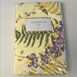 Liz Claiborne Purple and Green Floral Table Linen, 60x120 Oblong,